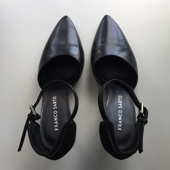 Franco Sarto Black Leather/Suede Heels size 6 - Picture 5 of 6